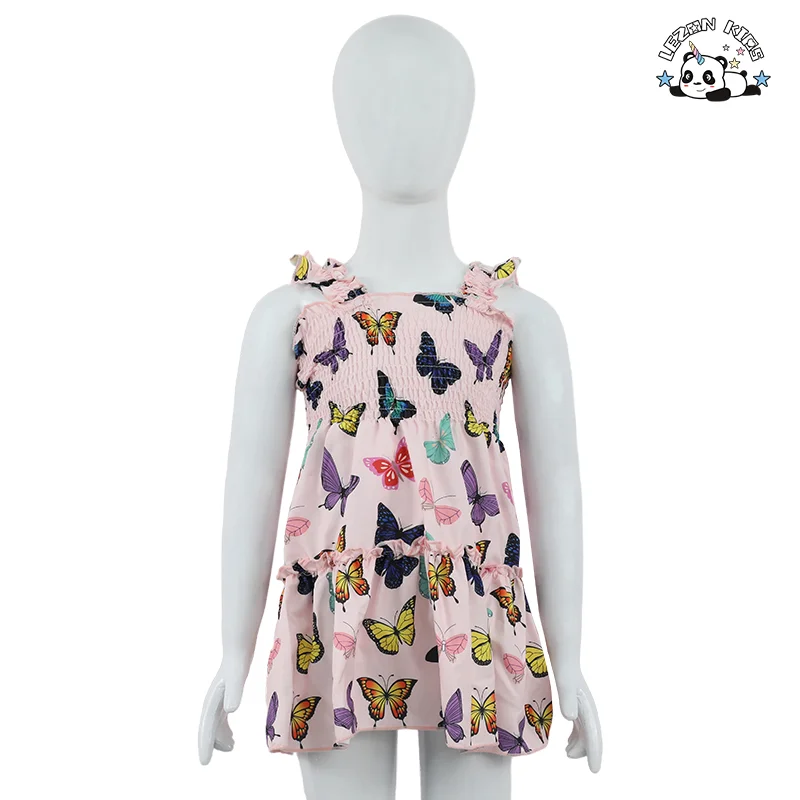 LEZONKIDS - High Quality Summer Ruffle Halter Sleeveless Floral A-Line Dresses for Little Girls